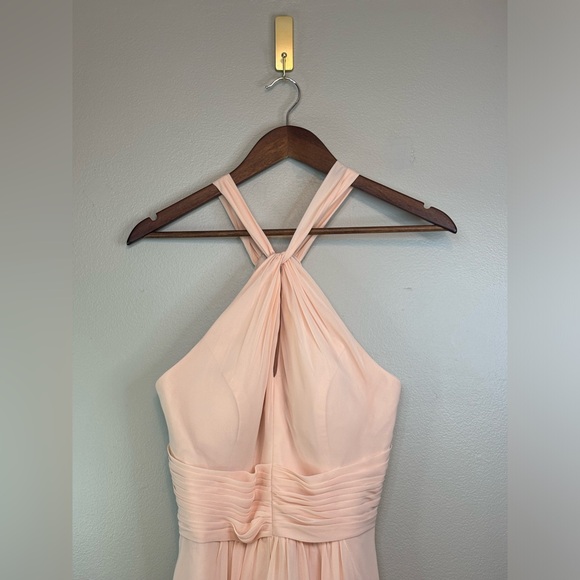 AZAZIE Peach Pink Halter Dress Long Maxi Chiffon Bridesmaid A Line Wedding 4 - Picture 5 of 16